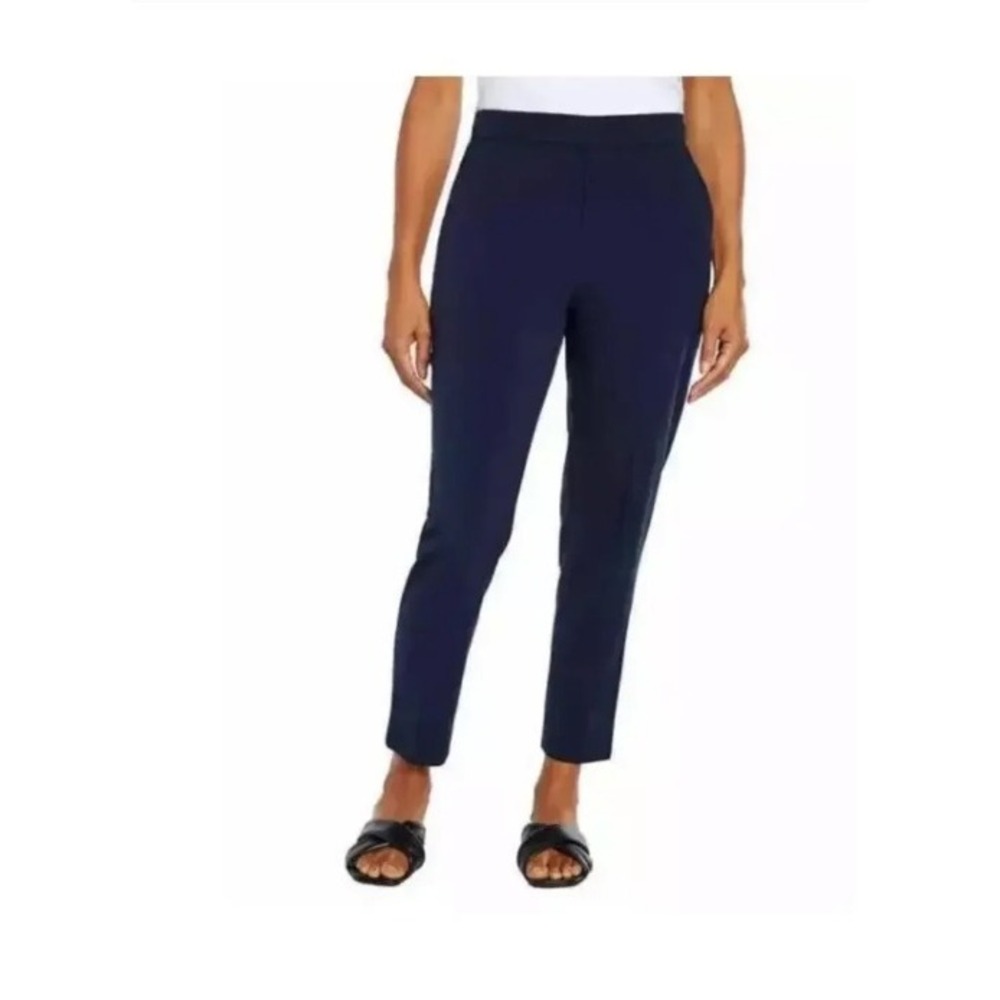 Banana Republic Tapered Pull On Pant Women 10 Navy Blue Elastic Waist Trousers
